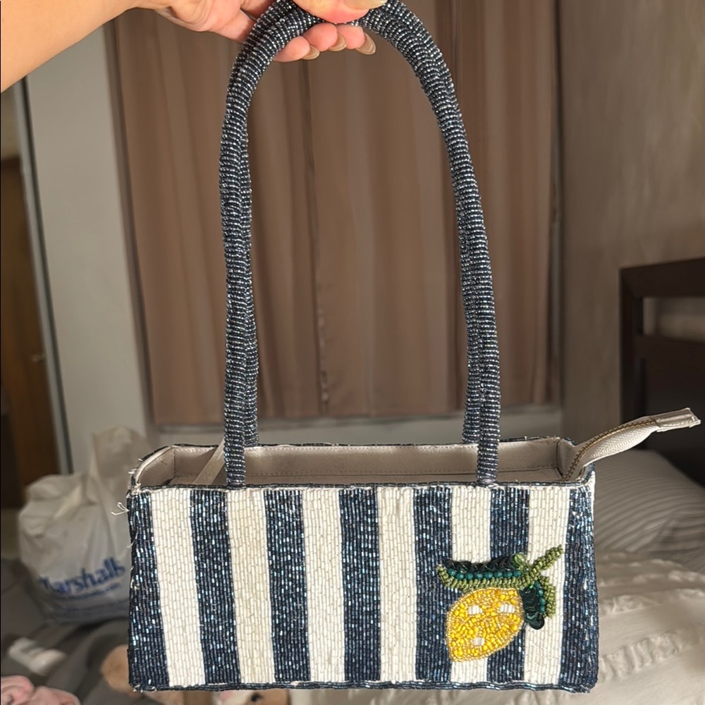 Striped Beaded Handbag with Lemon Design